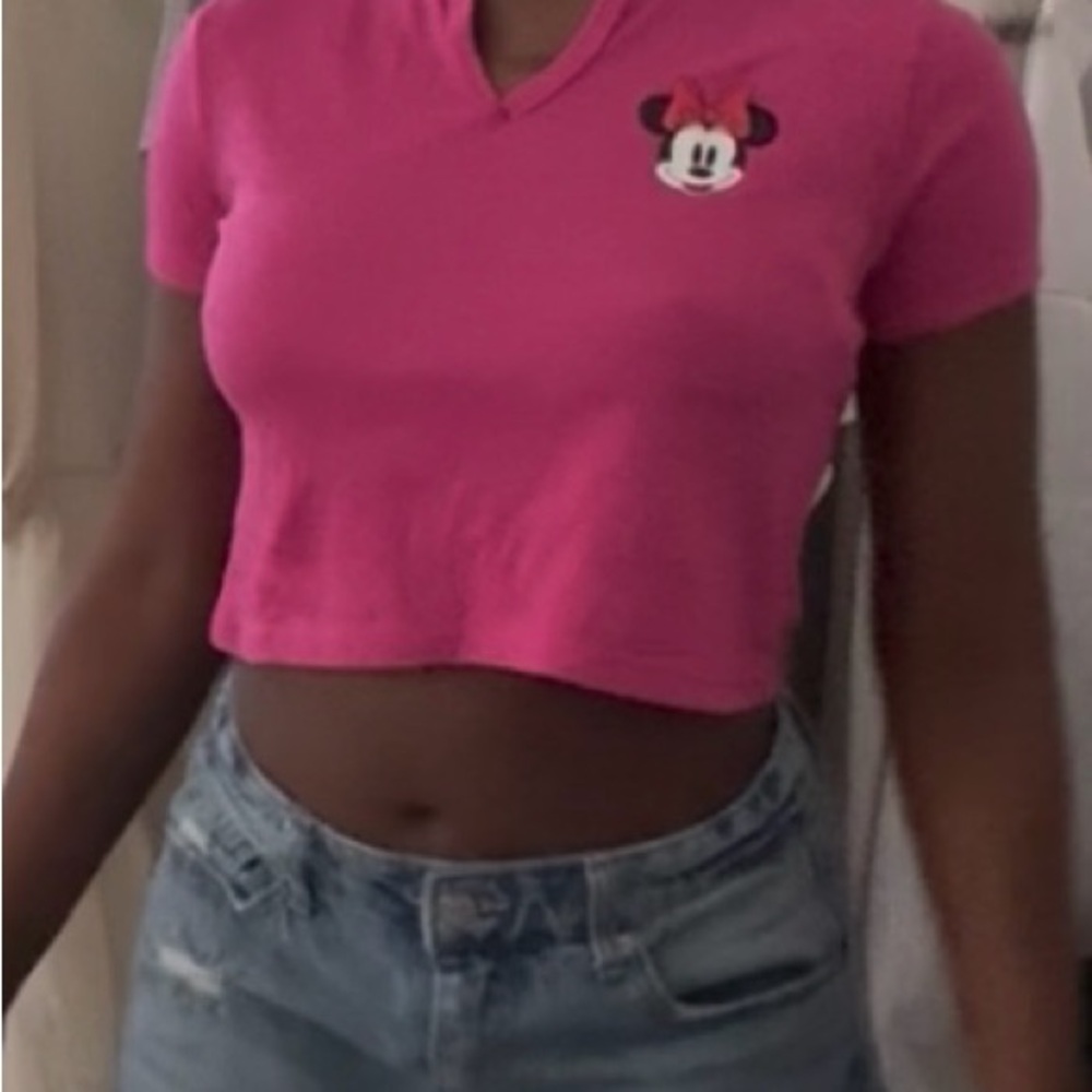 Disney Pink Polo Crop T-Shirt Fitted Short Sleeve